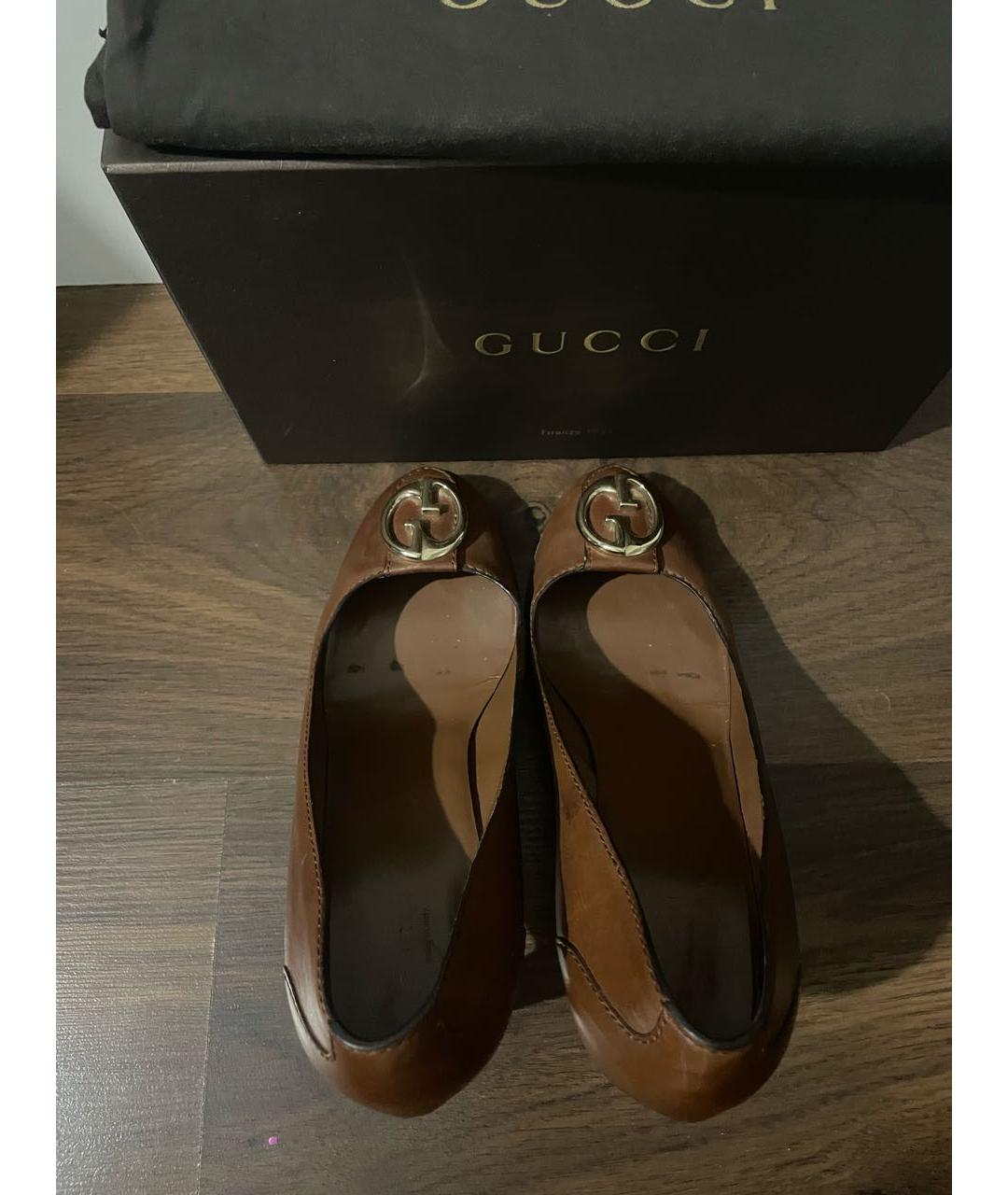 GUCCI Коричневые кожаные туфли, фото 3