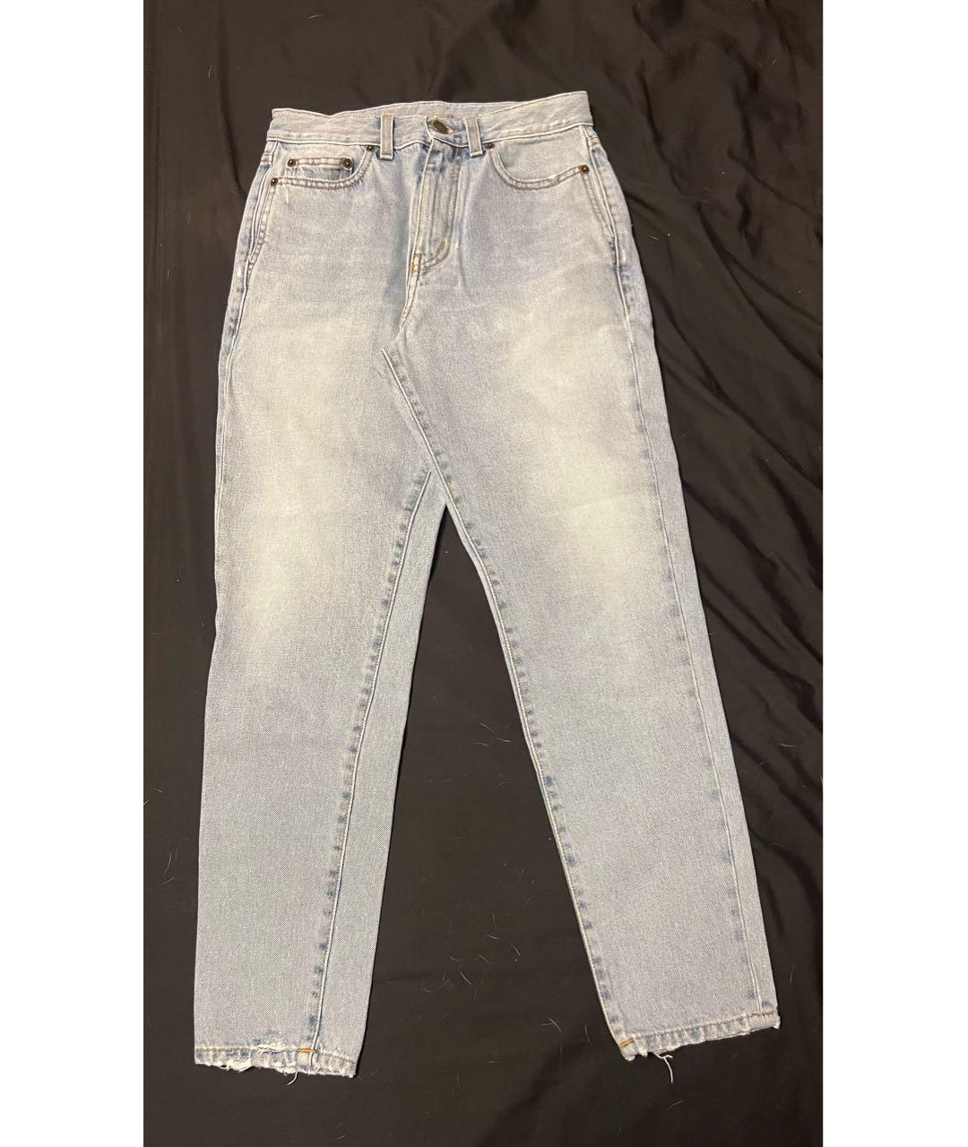SAINT LAURENT Голубые хлопковые прямые джинсы, фото 5