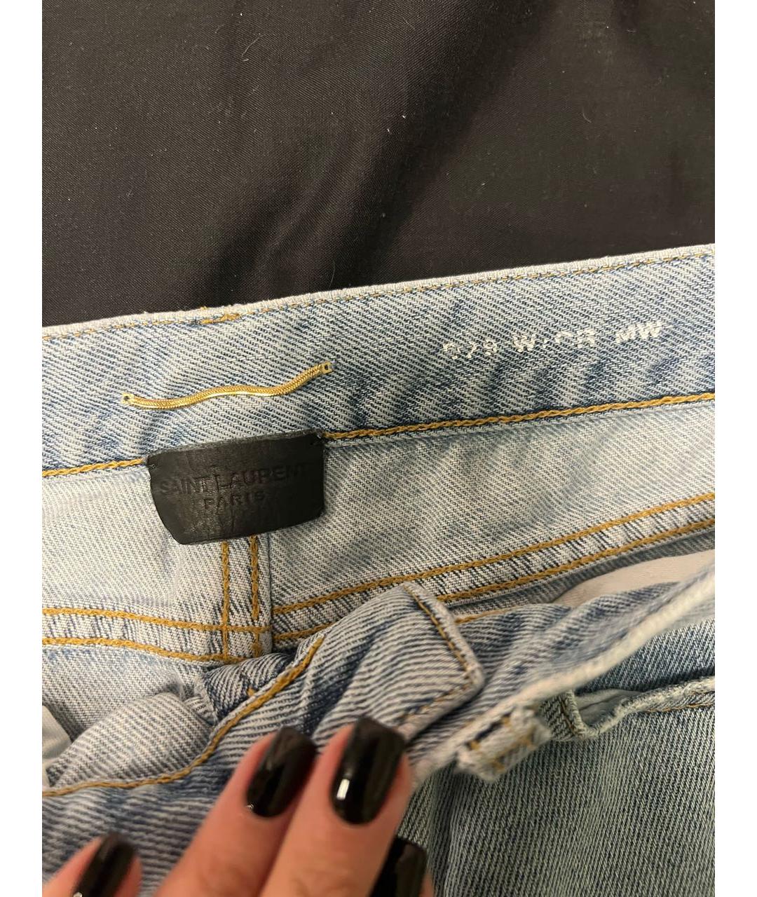 SAINT LAURENT Голубые хлопковые прямые джинсы, фото 3
