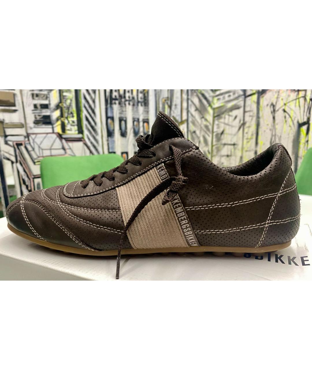 BIKKEMBERGS Коричневые кожаные низкие кроссовки / кеды, фото 5