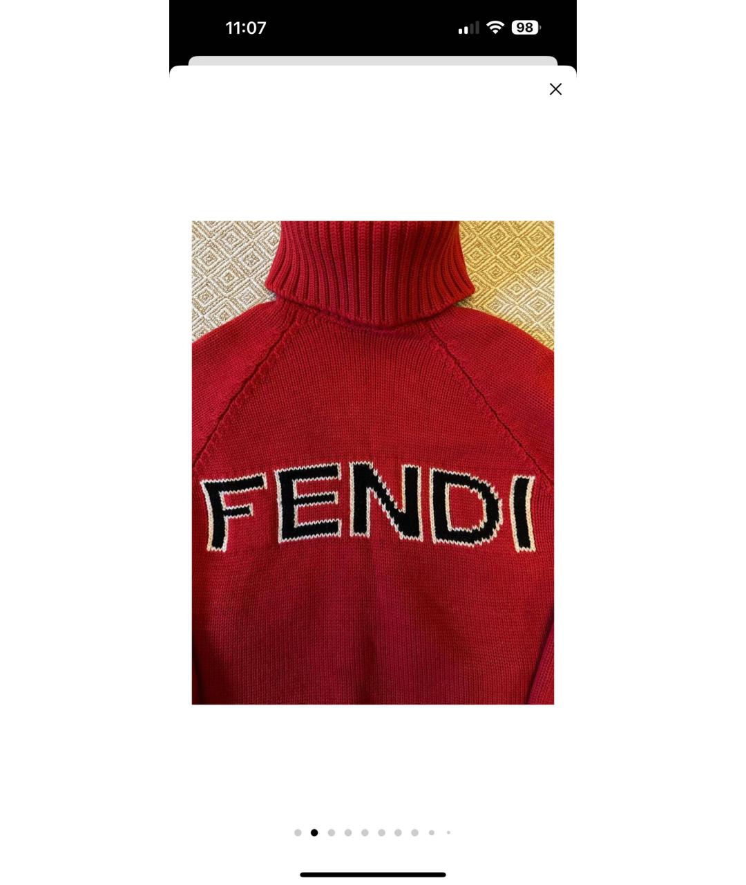 FENDI Красный шерстяной джемпер / свитер, фото 2