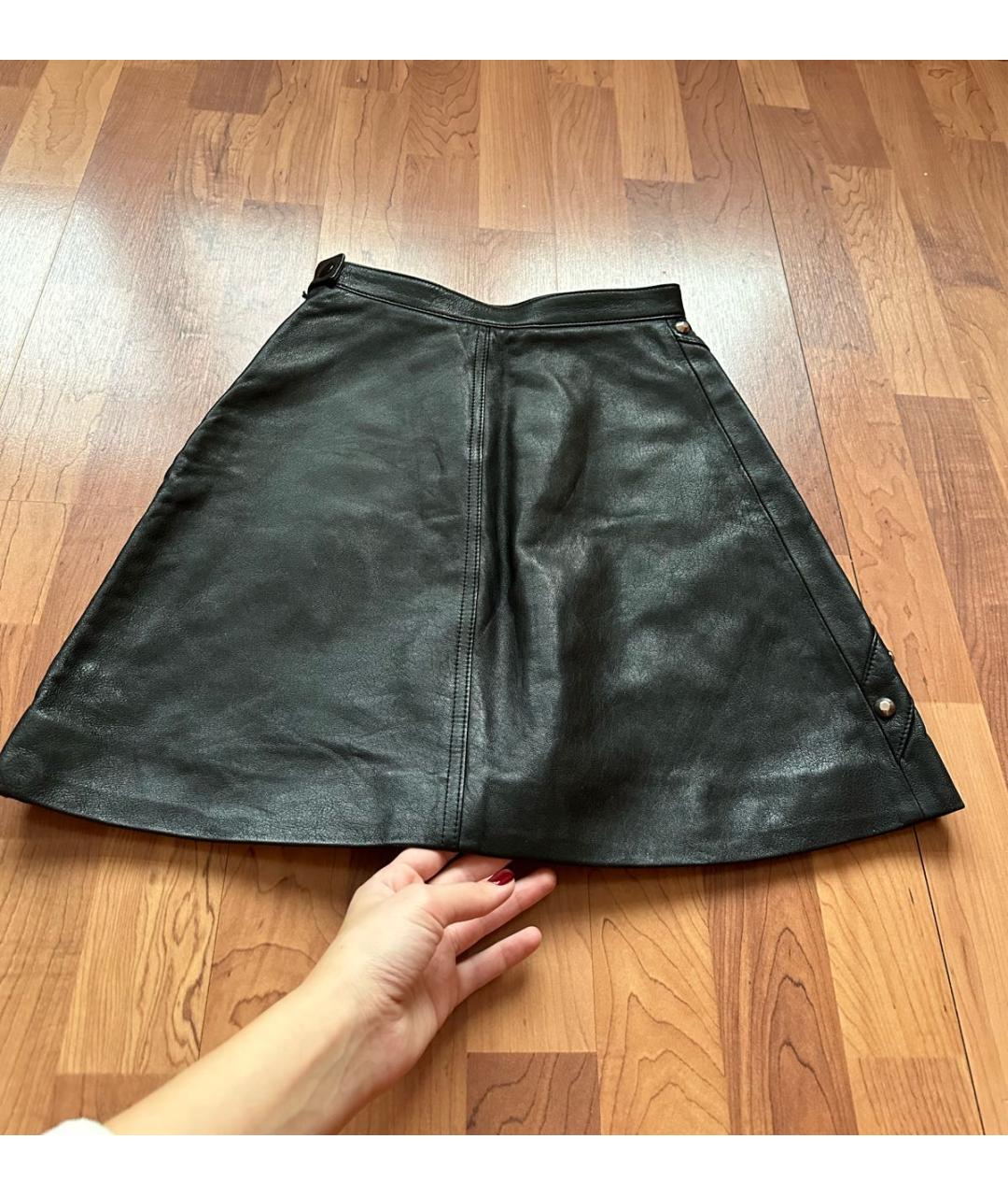SAINT LAURENT Черная кожаная юбка мини, фото 3