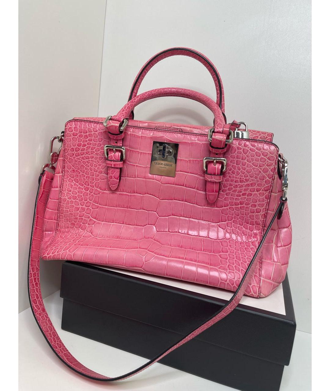 GIORGIO ARMANI Розовая кожаная сумка с короткими ручками, фото 5