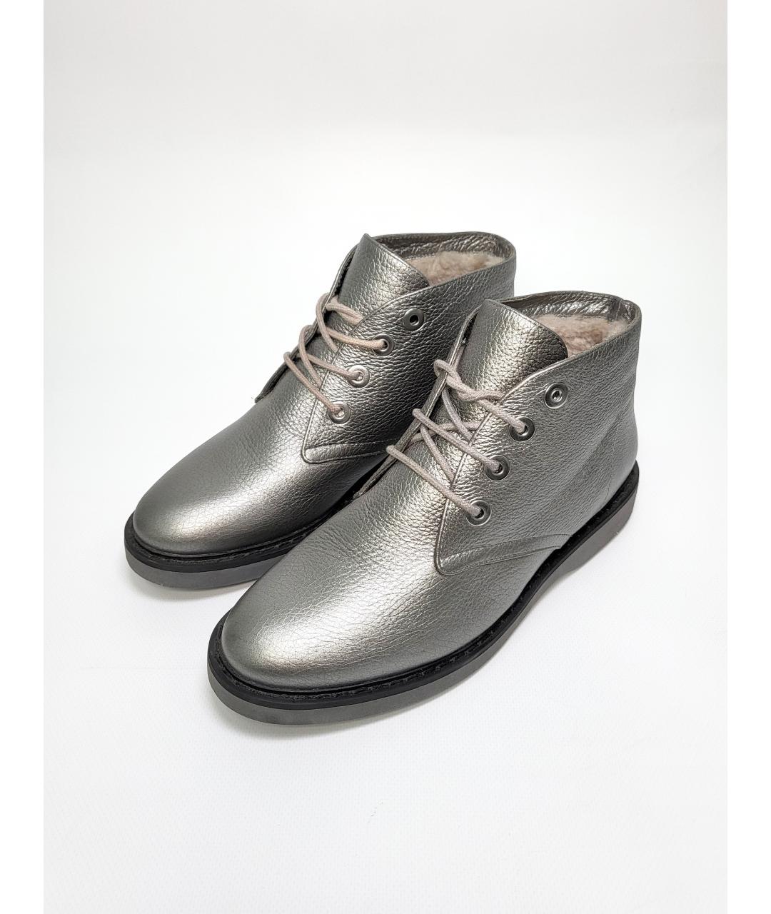 EMPORIO ARMANI Серебряные кожаные ботинки, фото 2