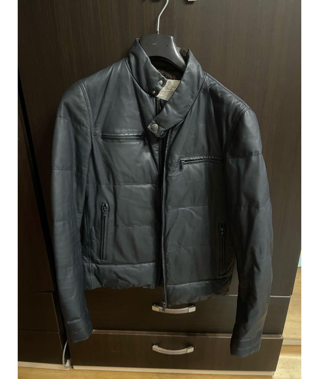 BRUNELLO CUCINELLI Темно-синяя кожаная куртка, фото 8