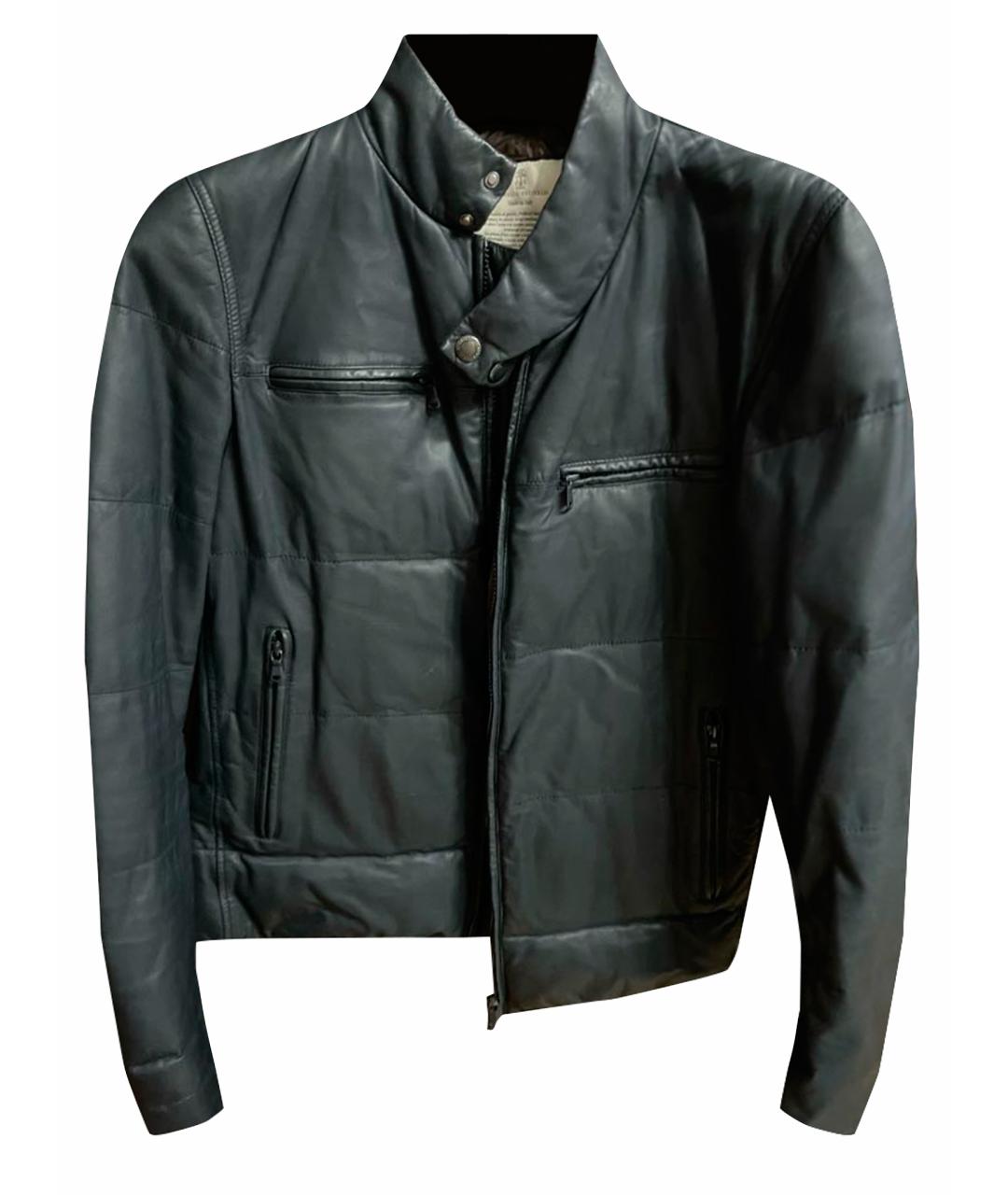 BRUNELLO CUCINELLI Темно-синяя кожаная куртка, фото 1