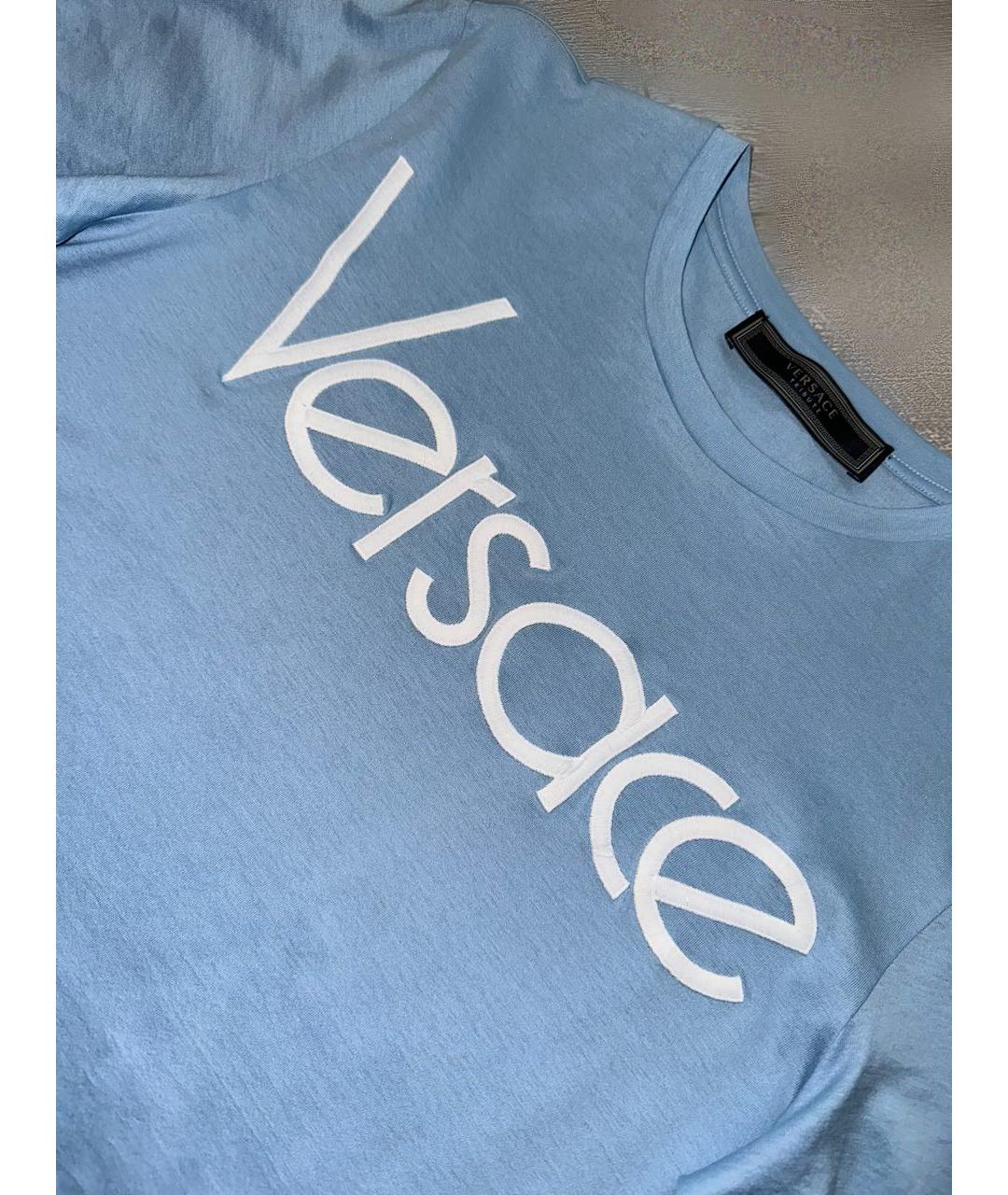 VERSACE Голубая хлопковая футболка, фото 9