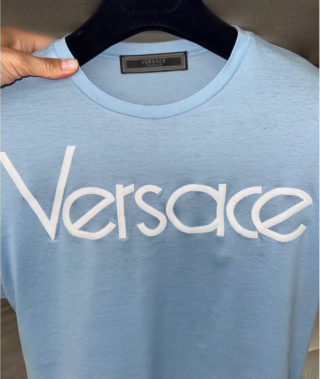 VERSACE Голубая хлопковая футболка, фото 3