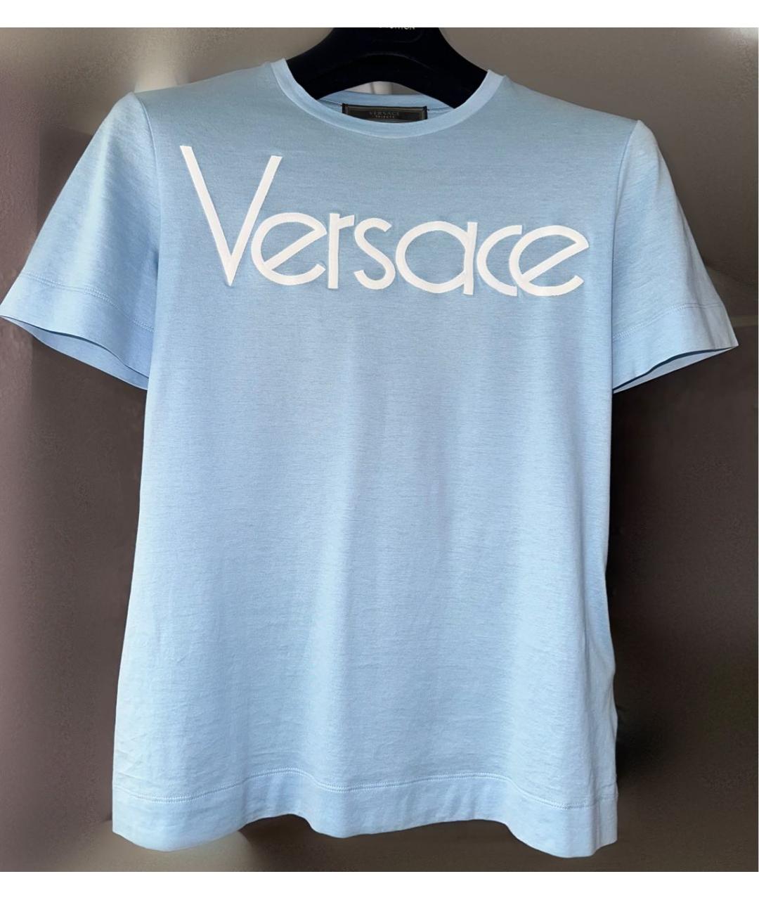 VERSACE Голубая хлопковая футболка, фото 2