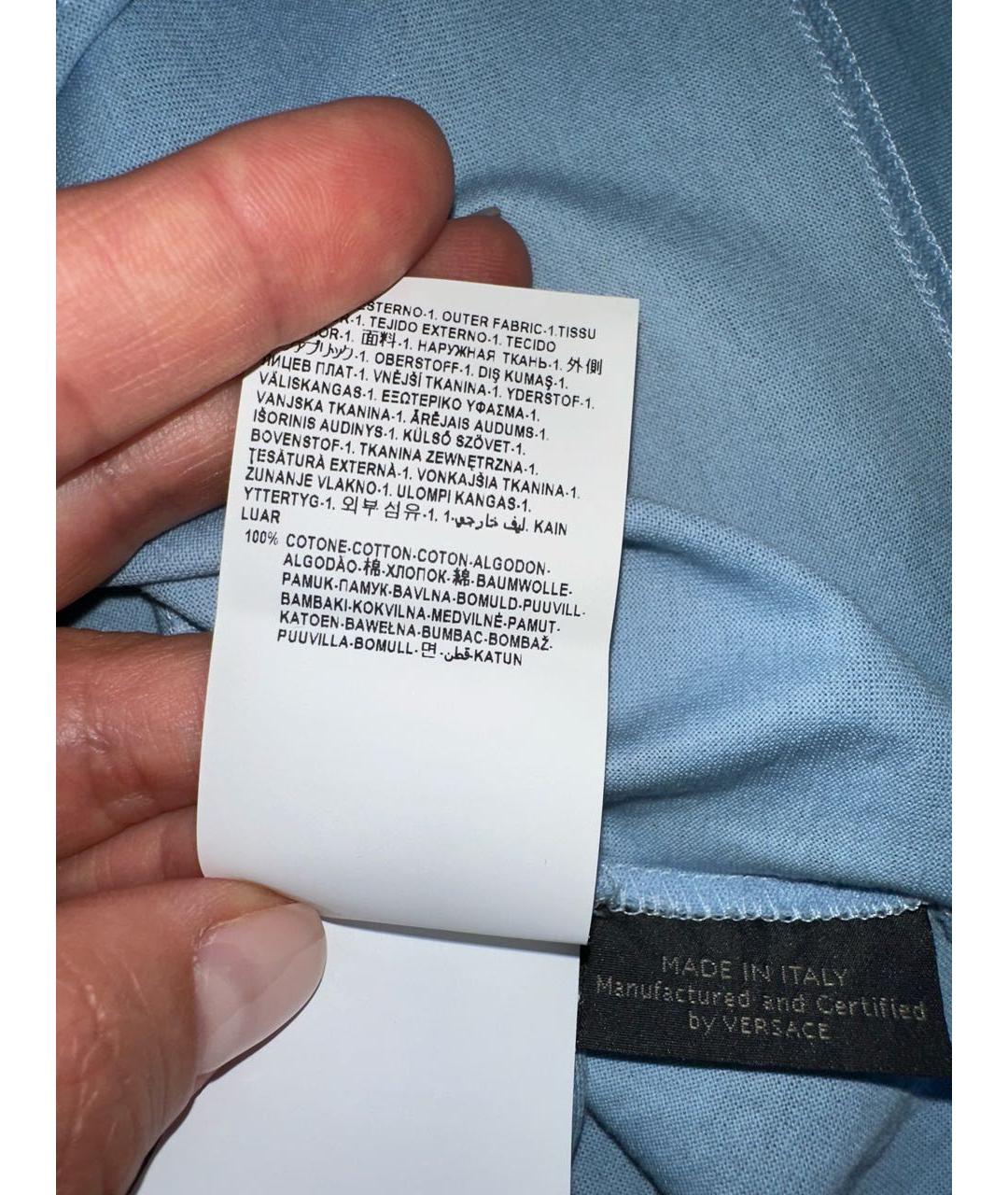 VERSACE Голубая хлопковая футболка, фото 8