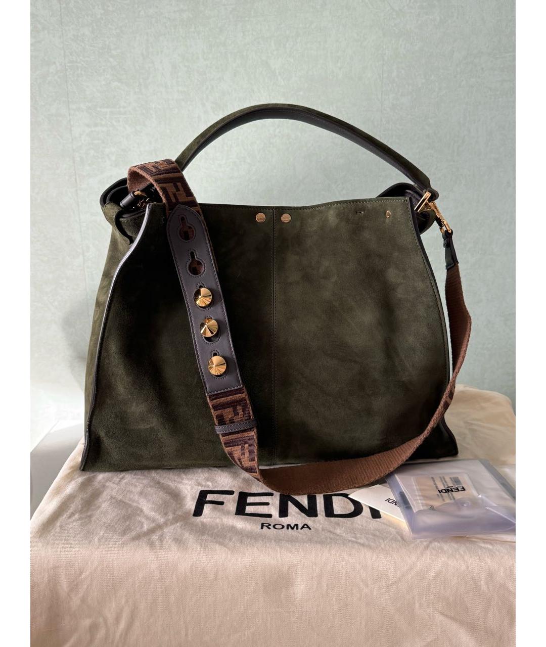 FENDI Зеленая замшевая сумка с короткими ручками, фото 3