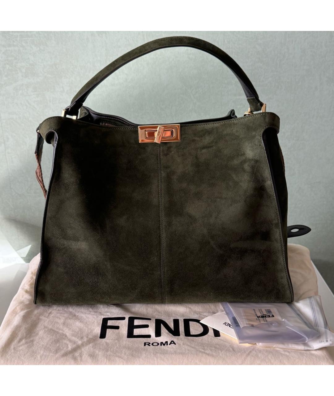 FENDI Зеленая замшевая сумка с короткими ручками, фото 8