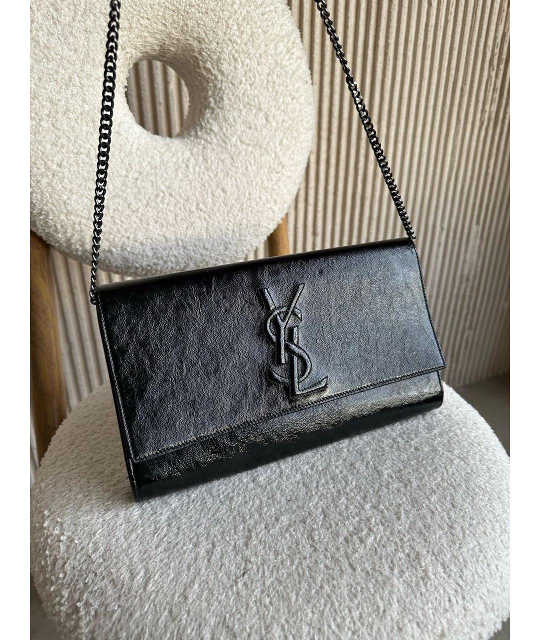 SAINT LAURENT Черная сумка через плечо из лакированной кожи, фото 3