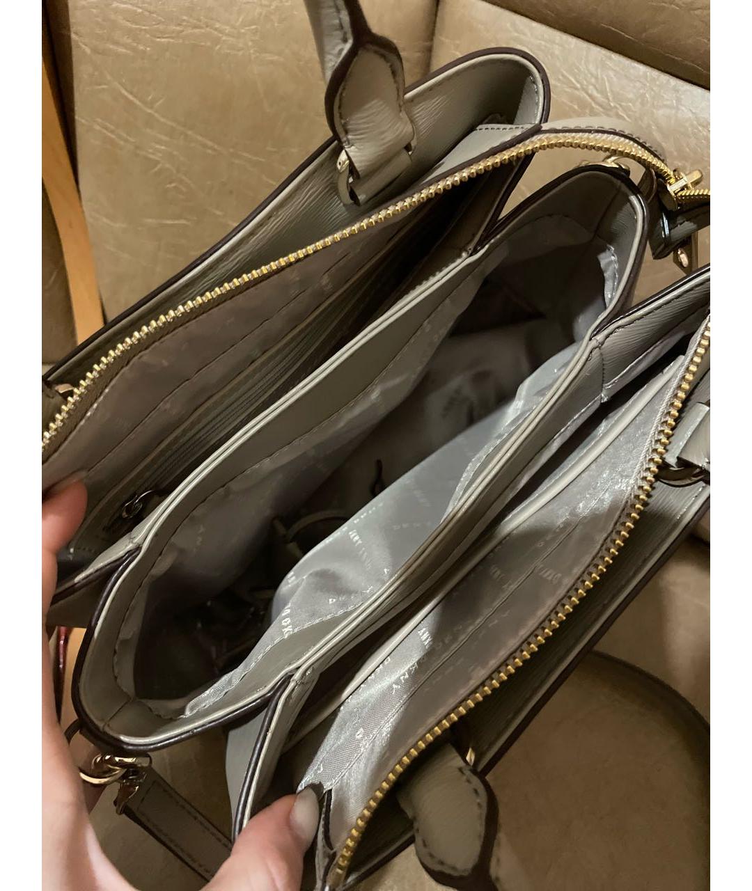 DKNY Бежевая кожаная сумка с короткими ручками, фото 4