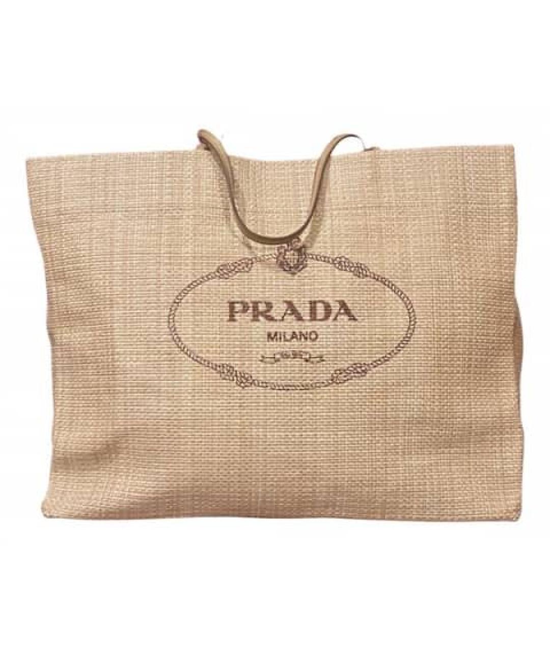 PRADA Бежевая тканевая пляжная сумка, фото 6