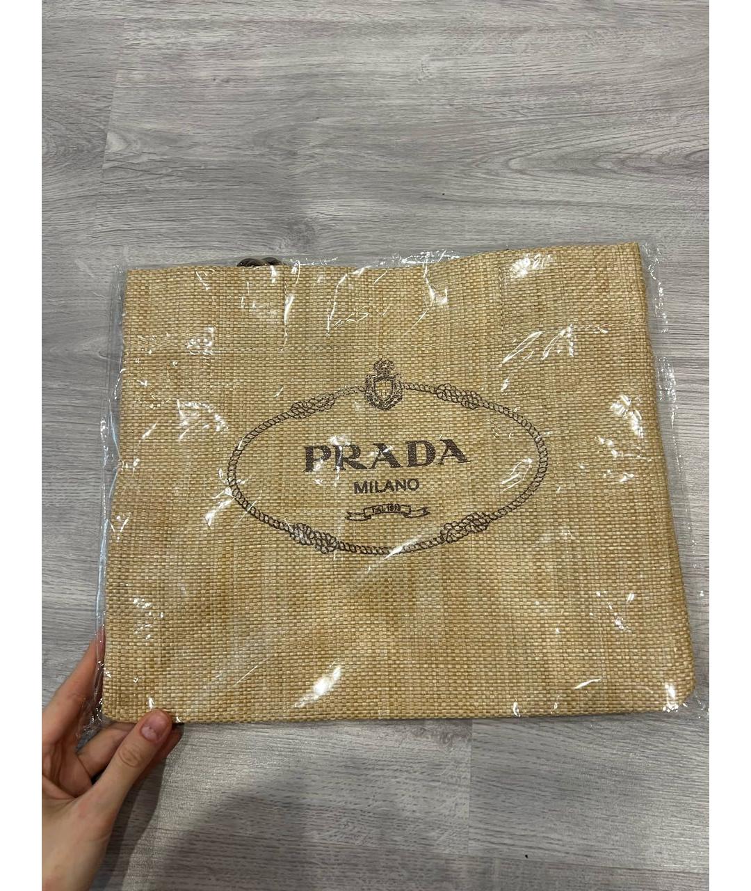 PRADA Бежевая тканевая пляжная сумка, фото 4