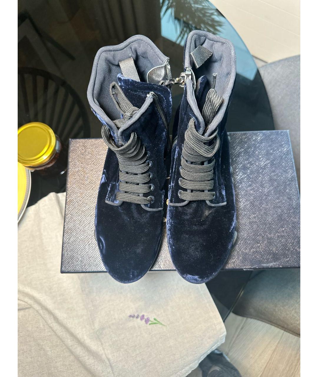 PRADA Темно-синие бархатные ботинки, фото 3