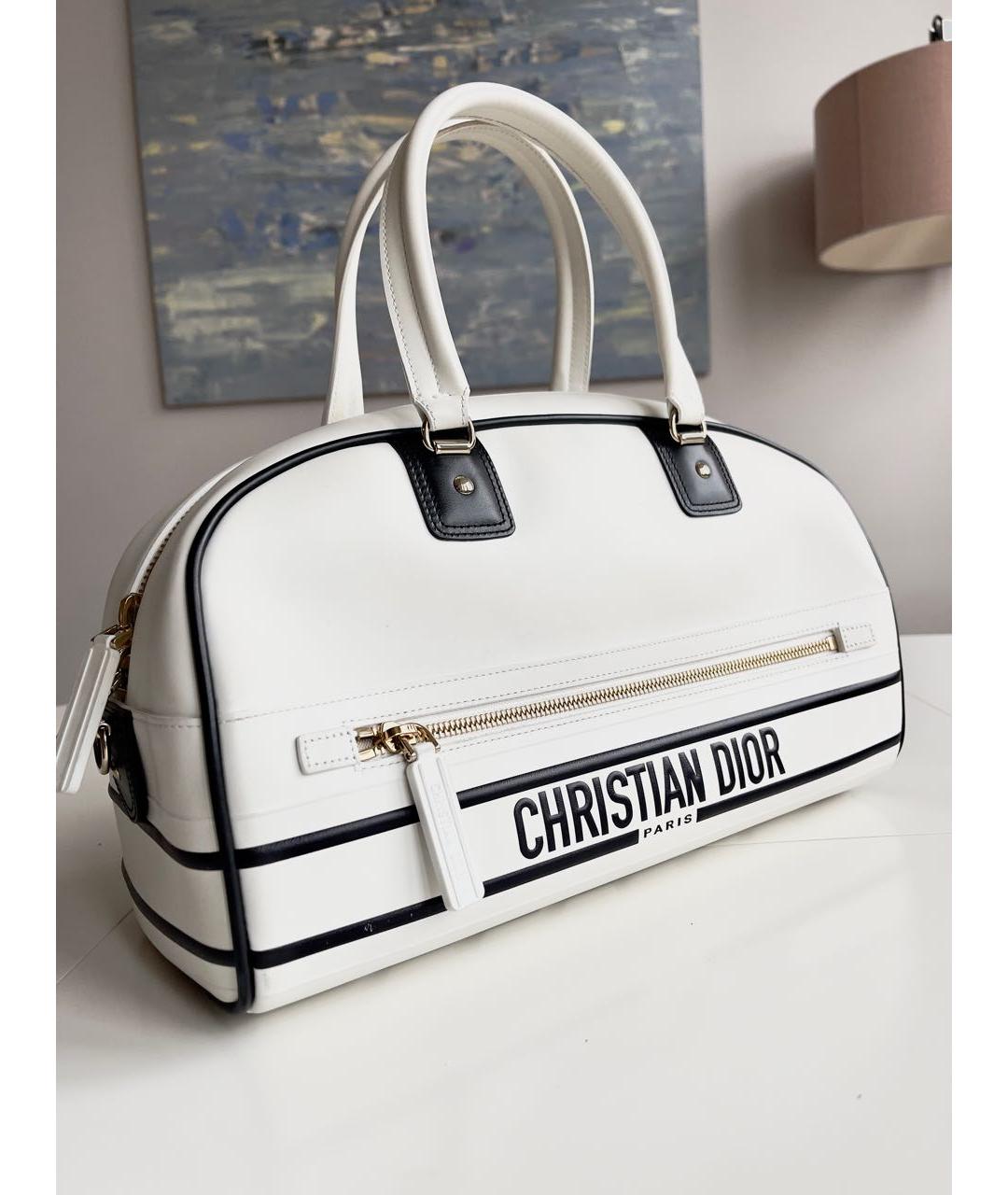 CHRISTIAN DIOR Белая кожаная сумка с короткими ручками, фото 2