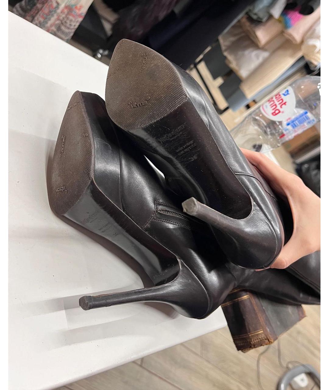 SAINT LAURENT Коричневые кожаные сапоги, фото 7