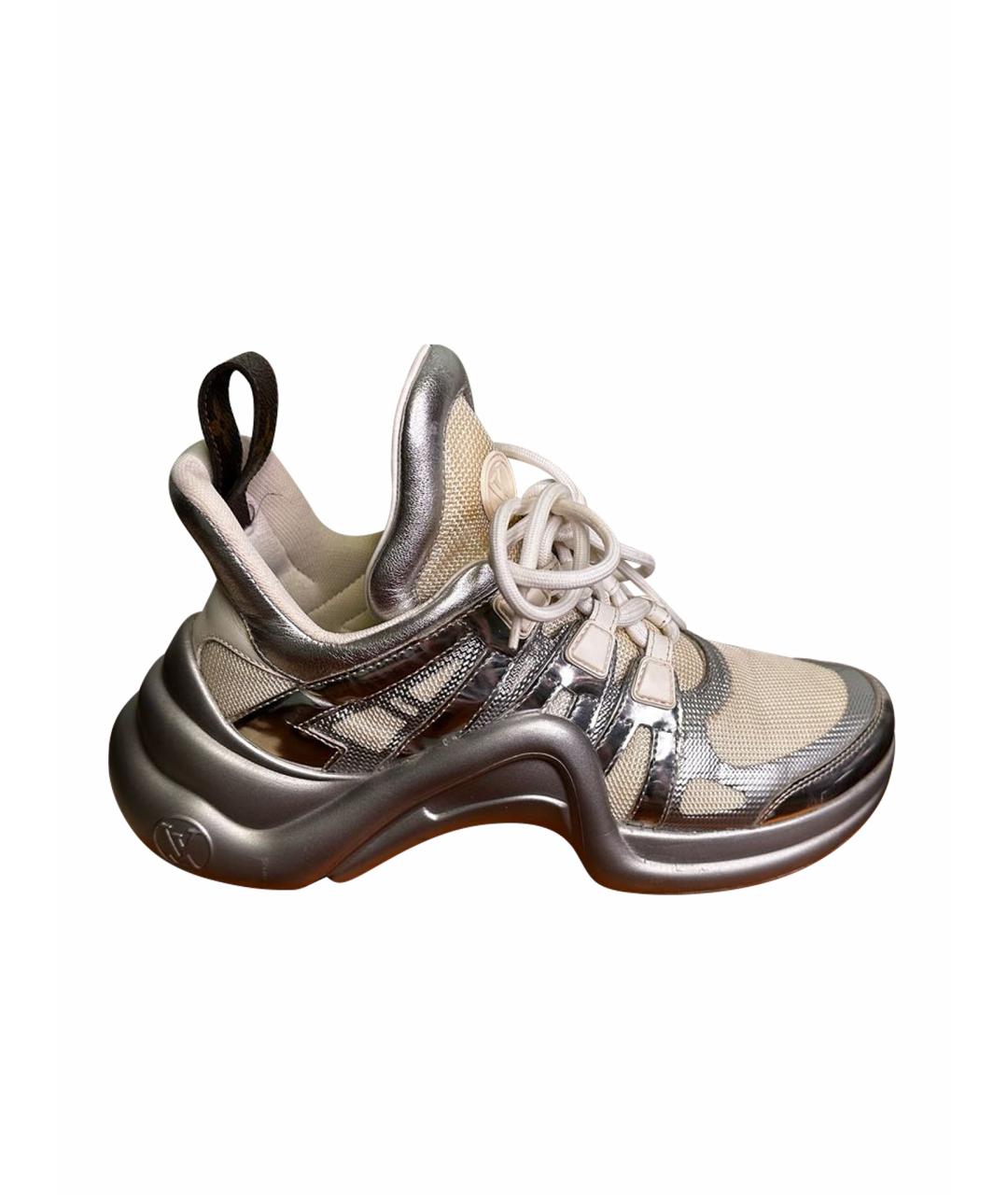 LOUIS VUITTON PRE-OWNED Серебряные кожаные кроссовки, фото 1