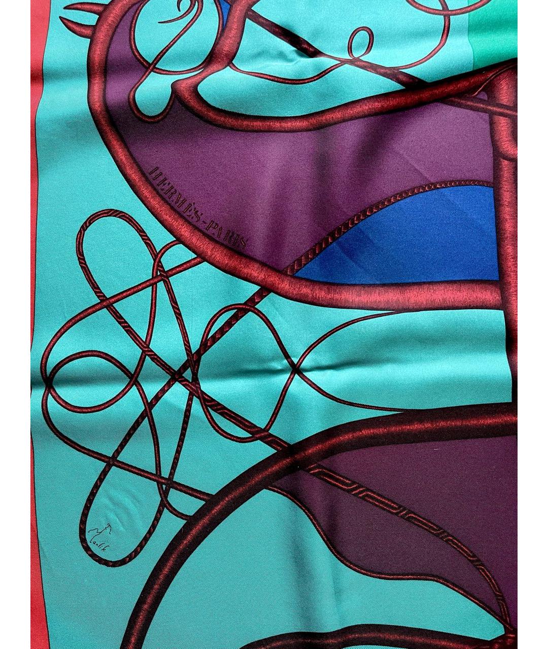 HERMES Коричневый шелковый платок, фото 2