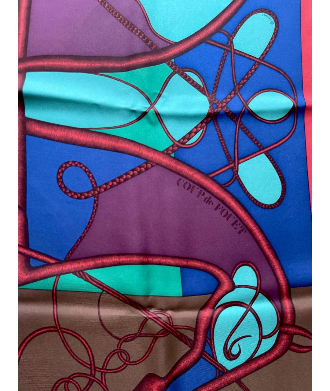 HERMES Коричневый шелковый платок, фото 3