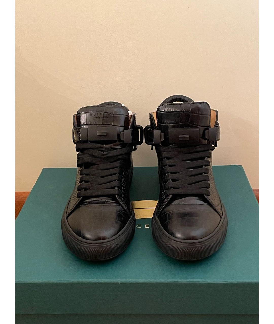 BUSCEMI Черные кожаные высокие кроссовки / кеды, фото 2