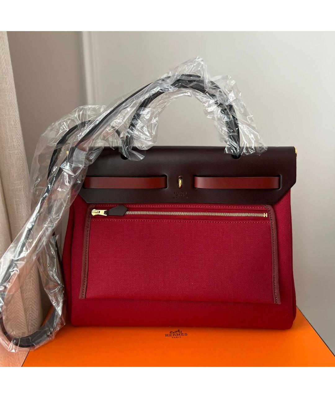 HERMES PRE-OWNED Бордовая тканевая сумка с короткими ручками, фото 3