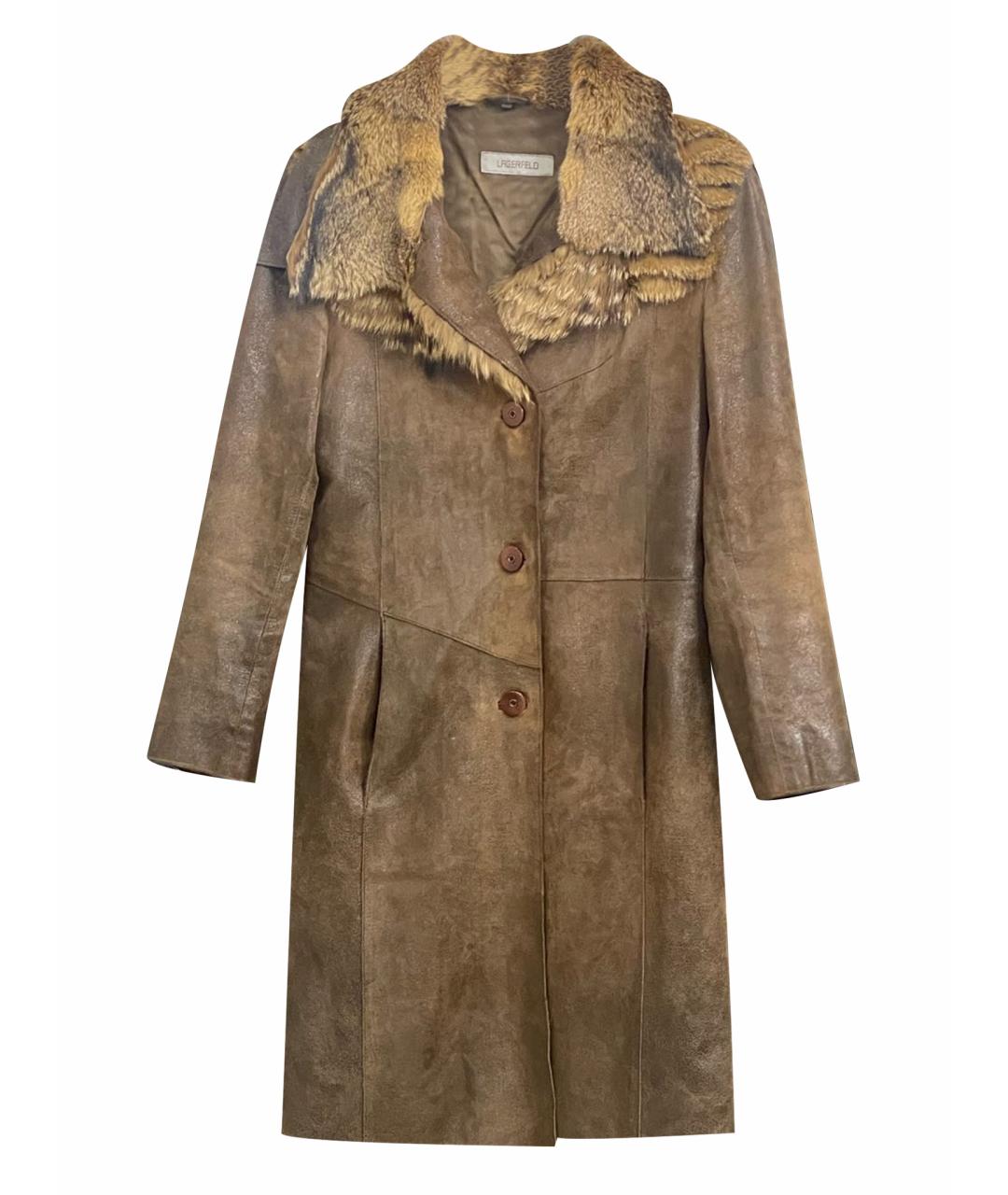 KARL LAGERFELD Коричневое кожаное пальто, фото 1