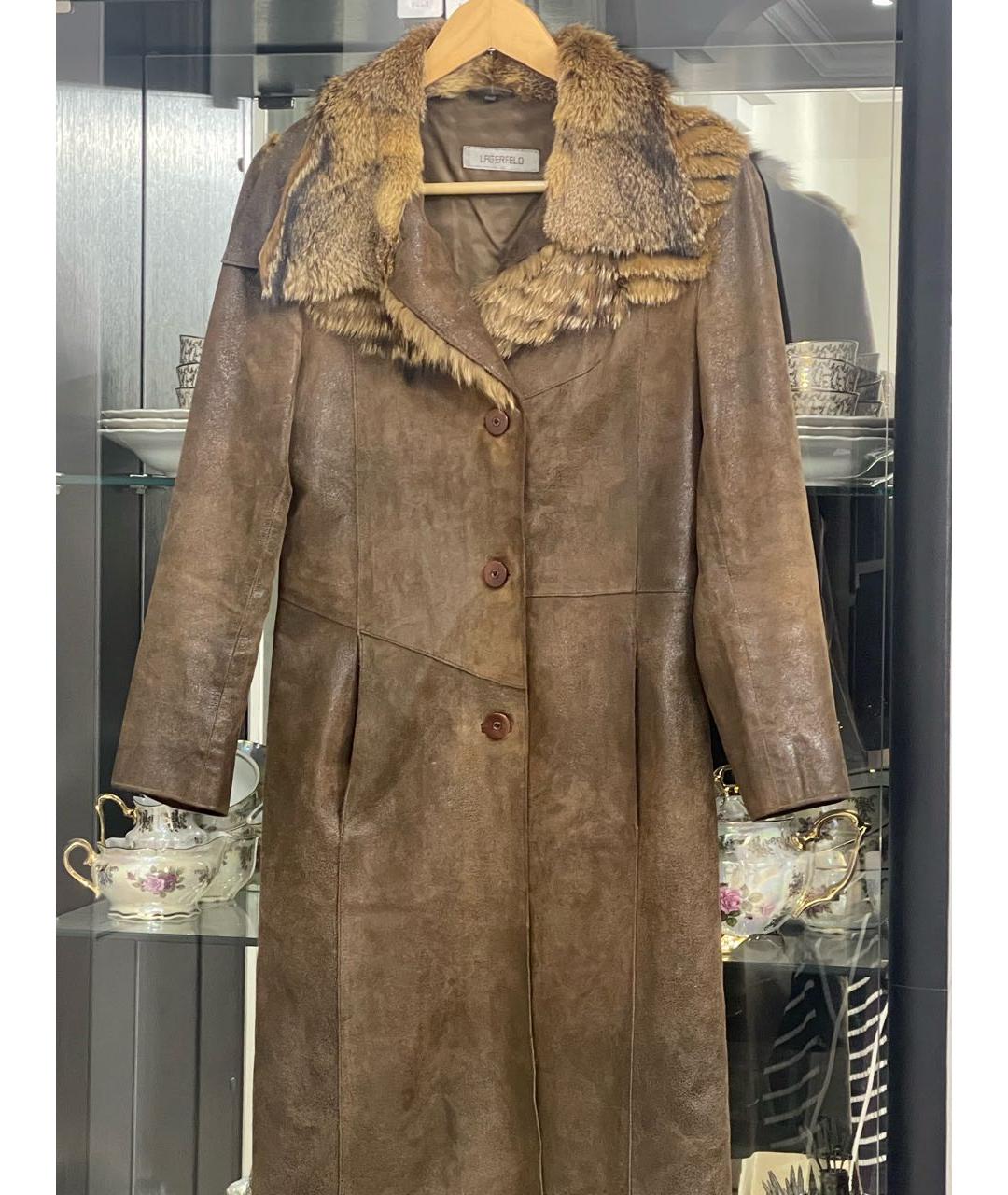 KARL LAGERFELD Коричневое кожаное пальто, фото 4