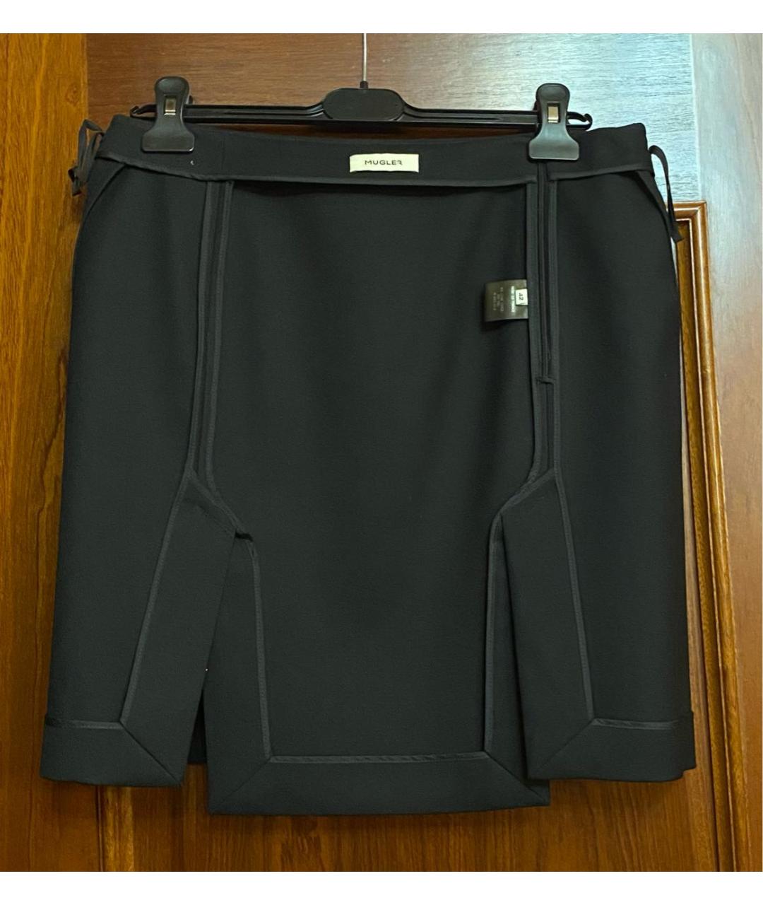 MUGLER Черная шерстяная юбка мини, фото 3