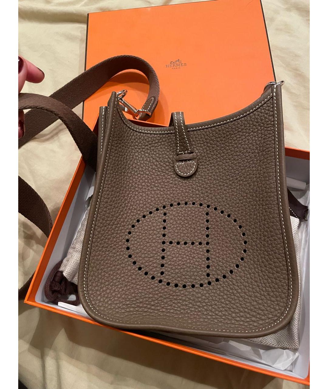 HERMES Серая кожаная сумка через плечо, фото 5