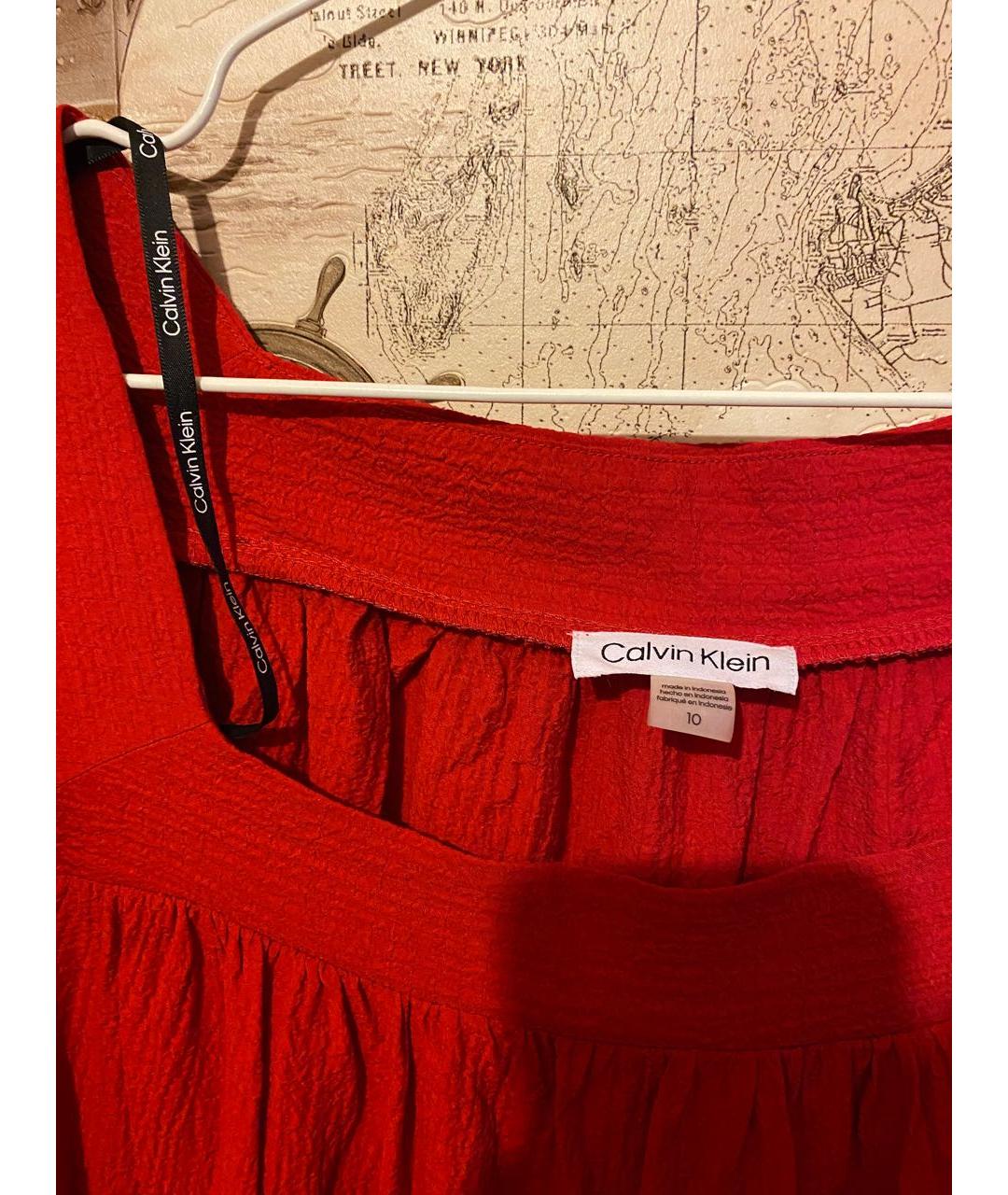 CALVIN KLEIN Красное хлопко-эластановое повседневное платье, фото 4
