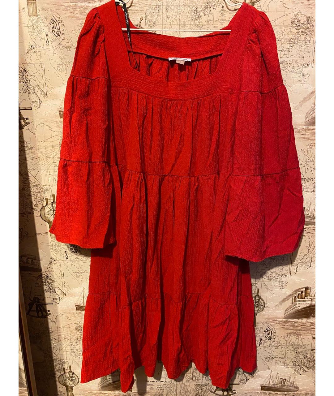 CALVIN KLEIN Красное хлопко-эластановое повседневное платье, фото 5