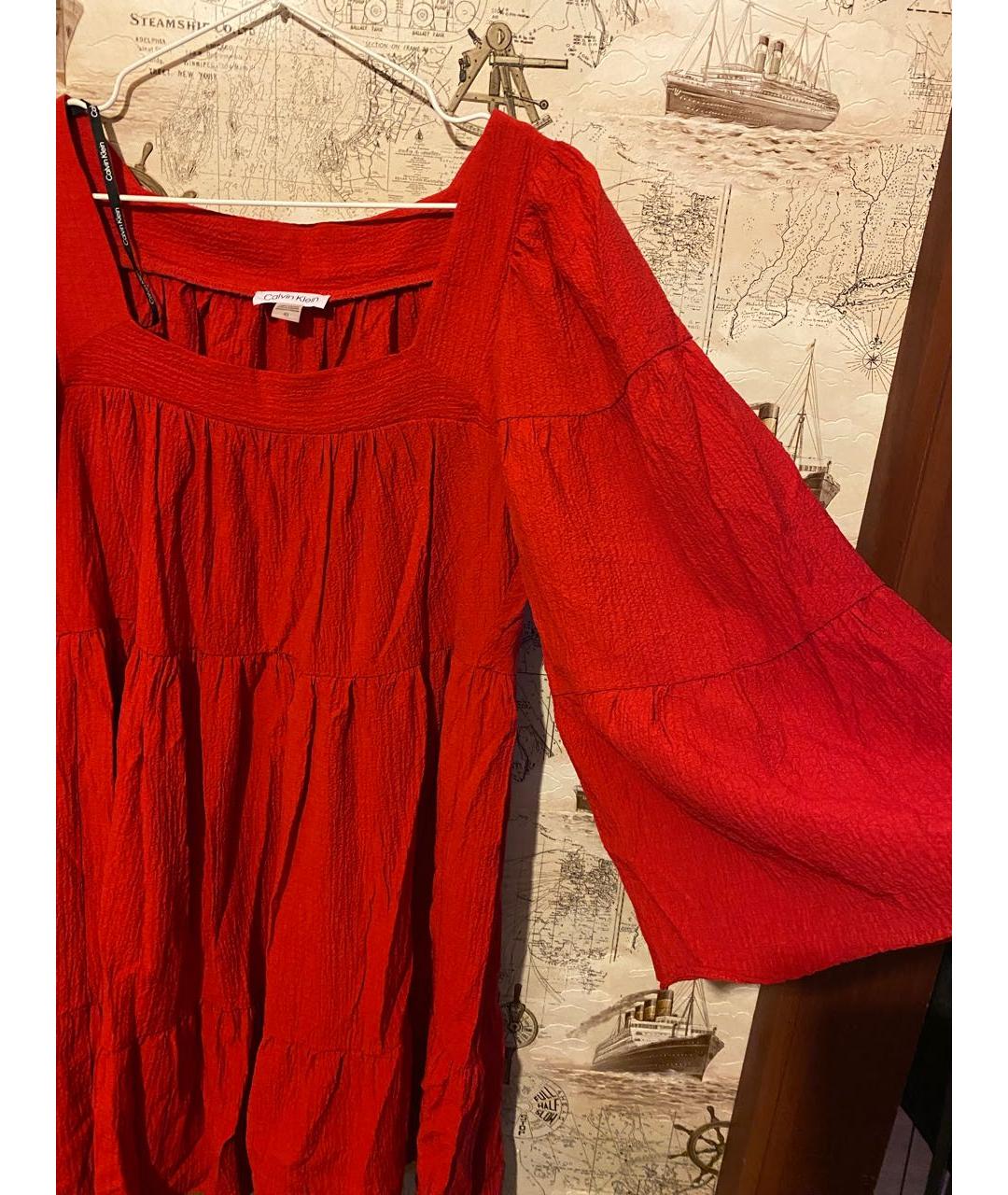 CALVIN KLEIN Красное хлопко-эластановое повседневное платье, фото 3