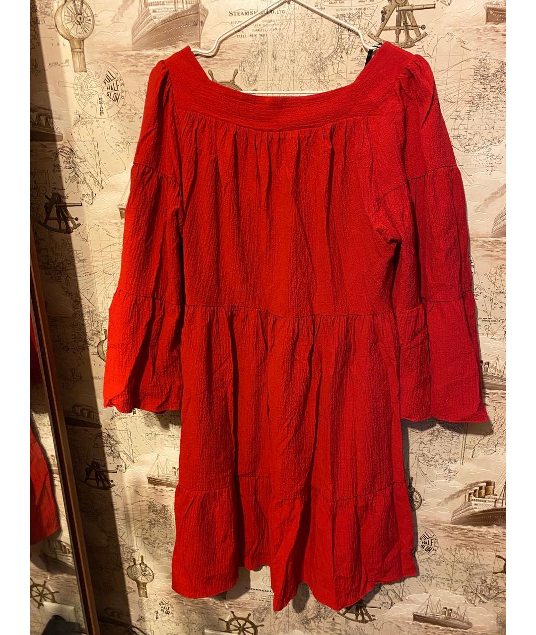 CALVIN KLEIN Красное хлопко-эластановое повседневное платье, фото 2
