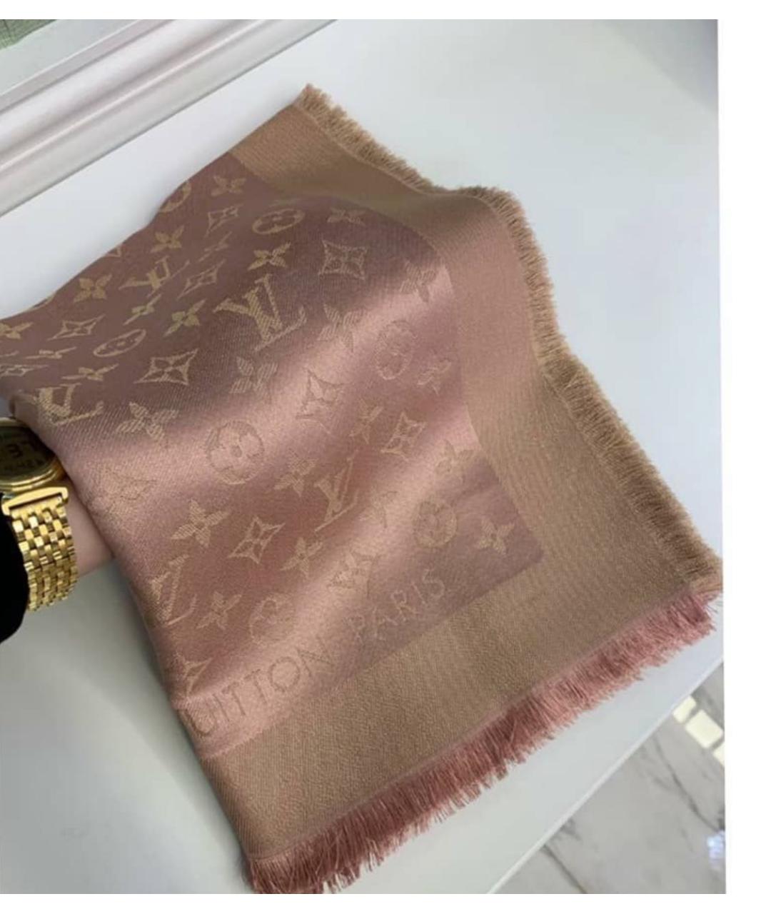 LOUIS VUITTON Розовый шелковый платок, фото 5