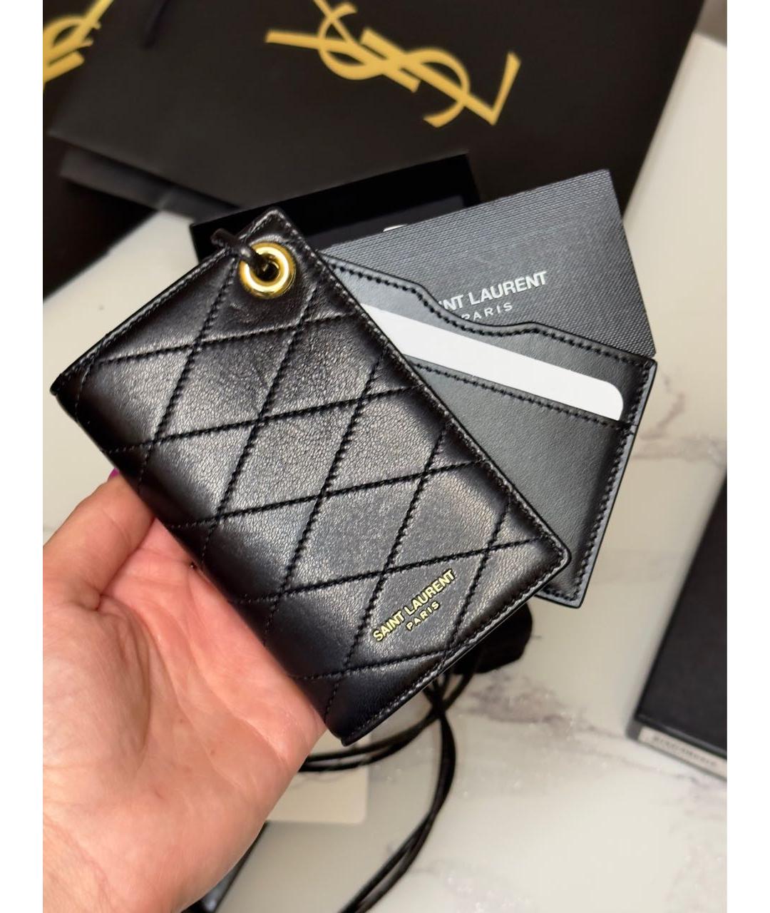 SAINT LAURENT Черная кожаная визитница, фото 2