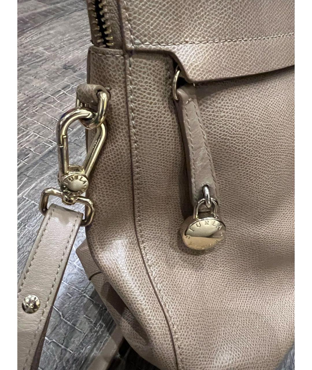 FURLA Бежевая кожаная сумка с короткими ручками, фото 3
