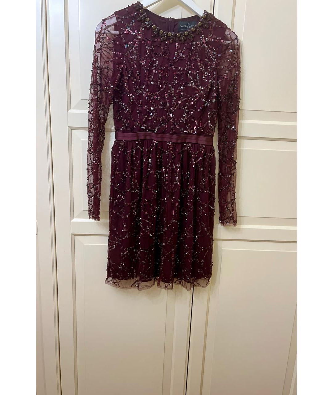 NEEDLE & THREAD Бордовое полиэстеровое коктейльное платье, фото 4