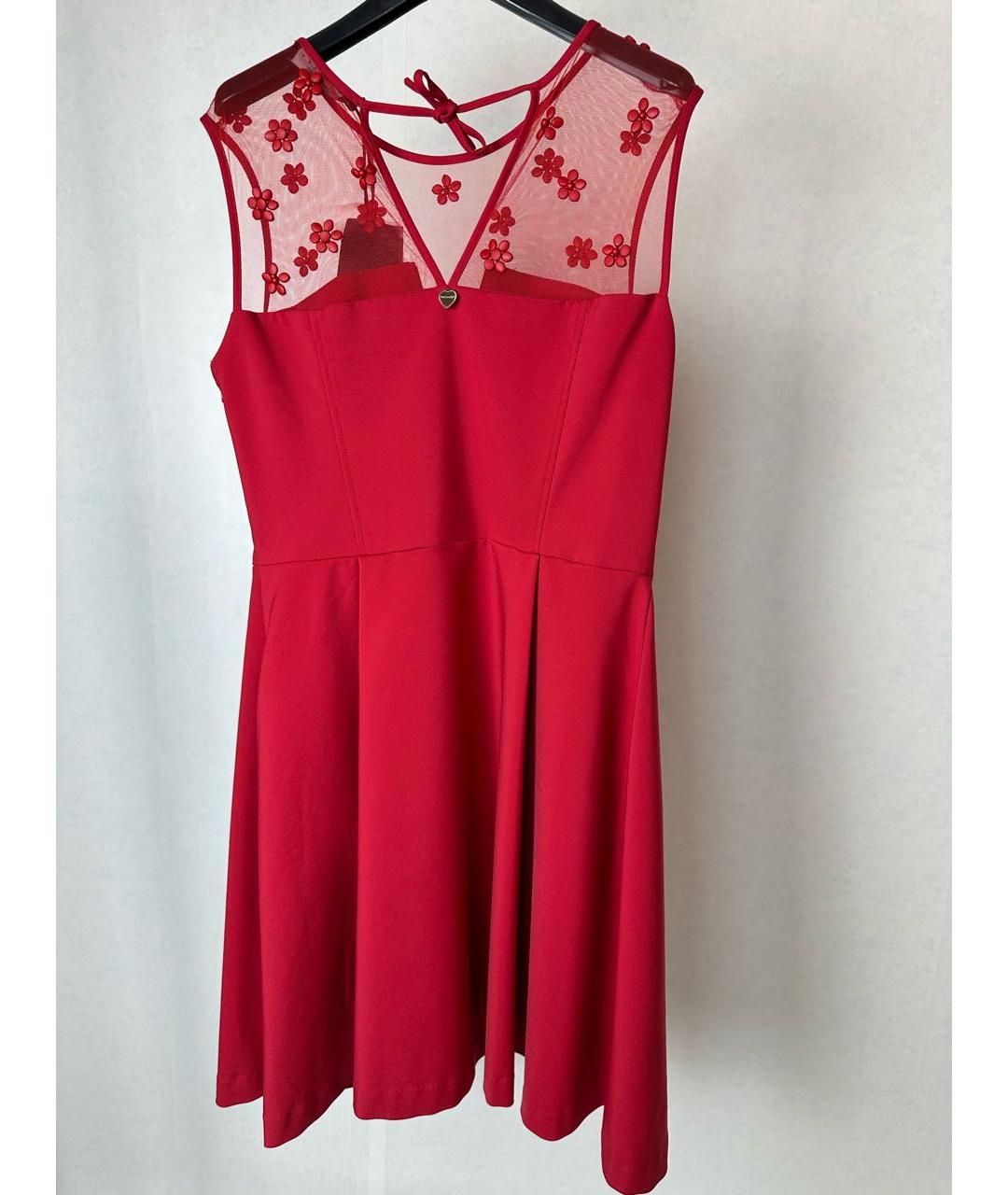 TWIN-SET Красное хлопко-эластановое коктейльное платье, фото 2