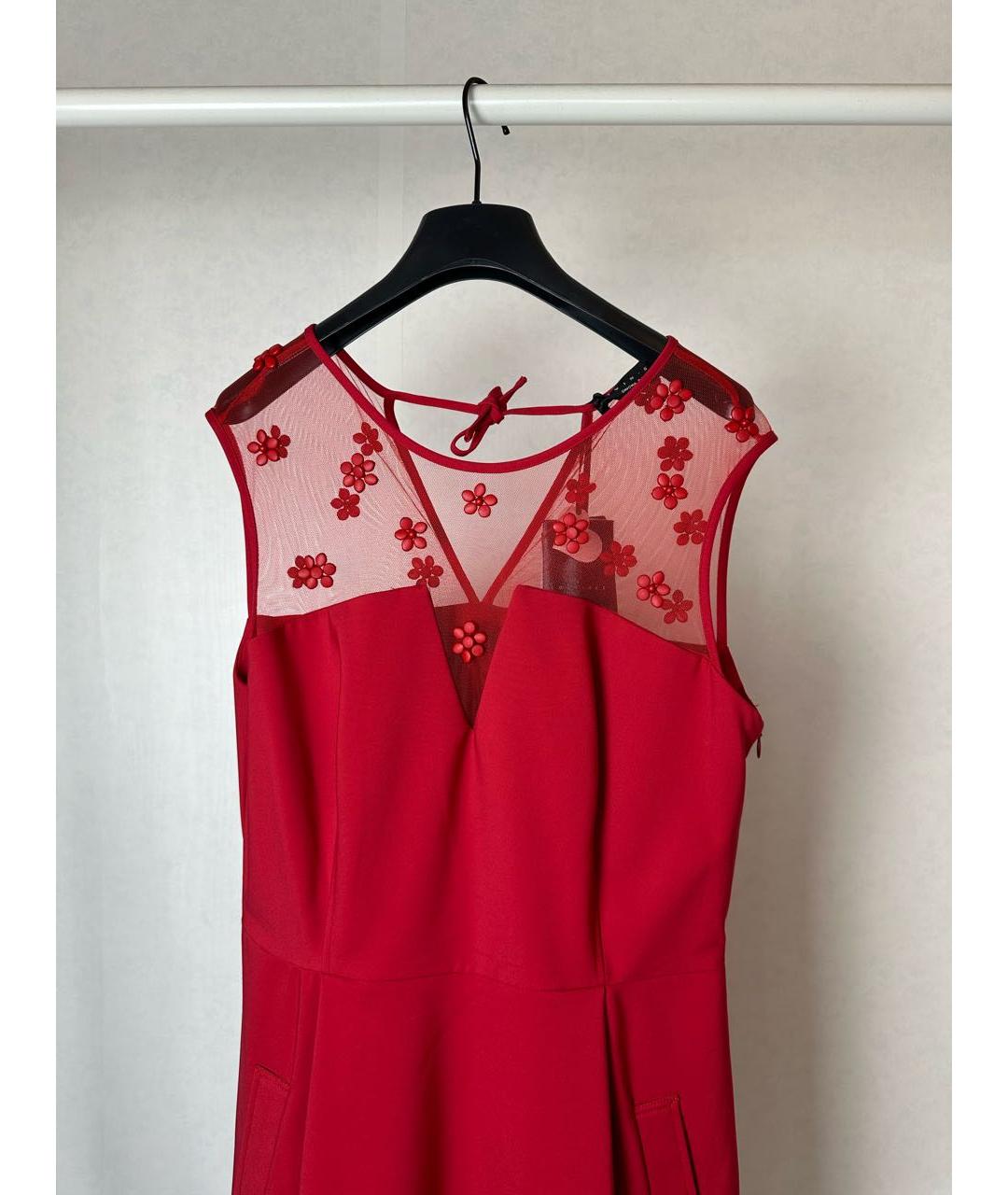 TWIN-SET Красное хлопко-эластановое коктейльное платье, фото 5
