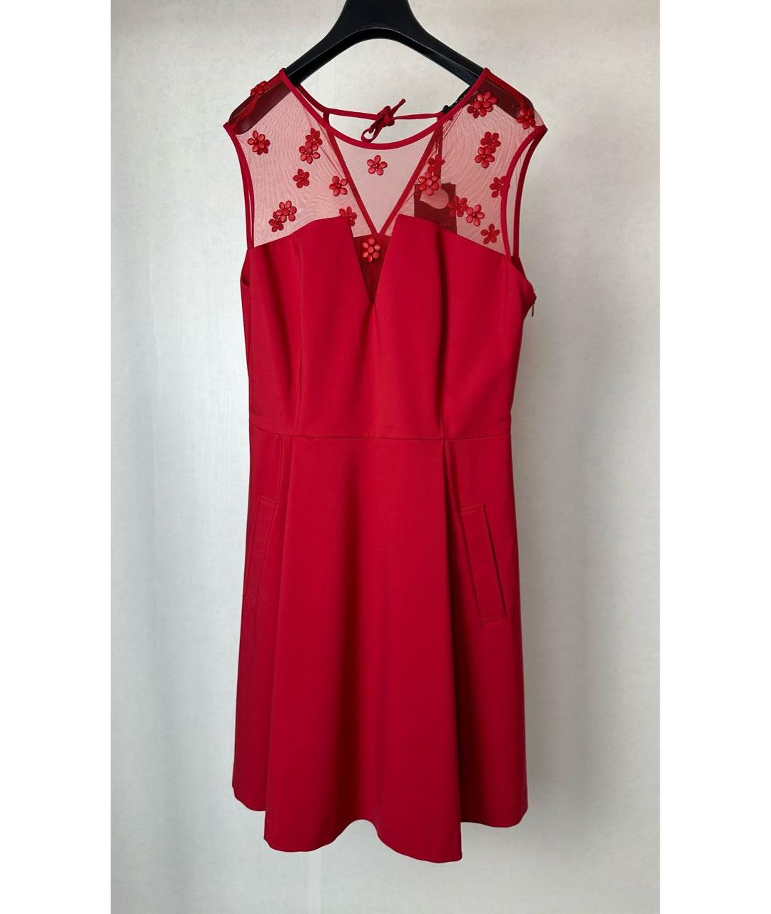 TWIN-SET Красное хлопко-эластановое коктейльное платье, фото 8