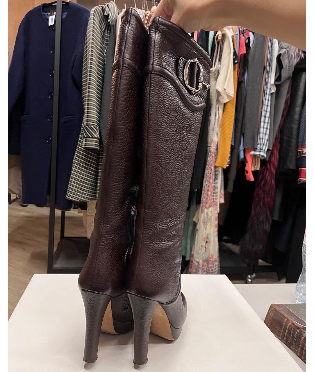 GUCCI Коричневые кожаные сапоги, фото 5