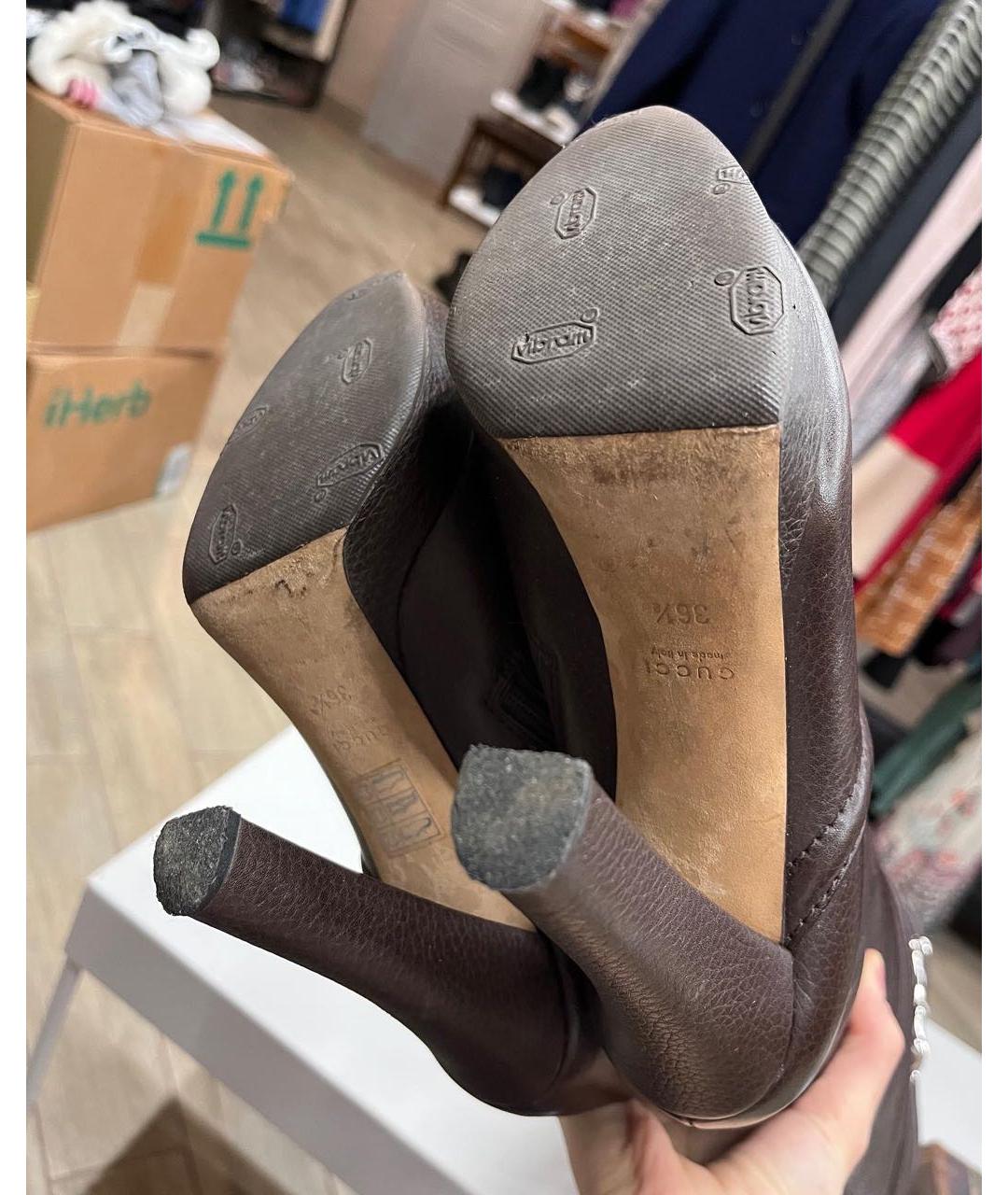 GUCCI Коричневые кожаные сапоги, фото 4