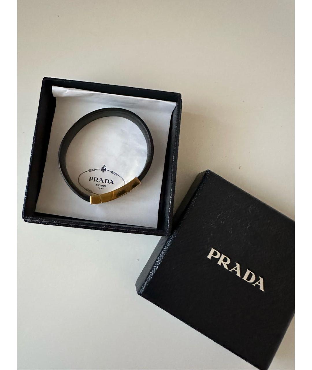 PRADA Черный кожаный браслет, фото 4