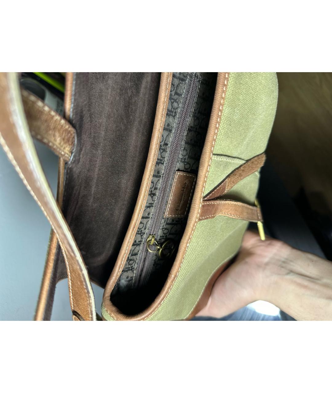 CHRISTIAN DIOR PRE-OWNED Хаки кожаная сумка с короткими ручками, фото 3