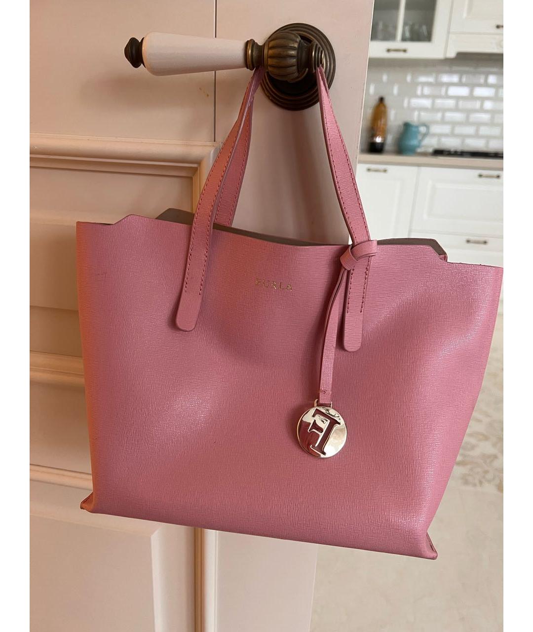 FURLA Розовая кожаная сумка с короткими ручками, фото 5