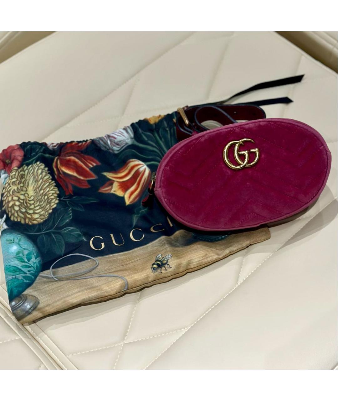 GUCCI Розовая бархатная поясная сумка, фото 7