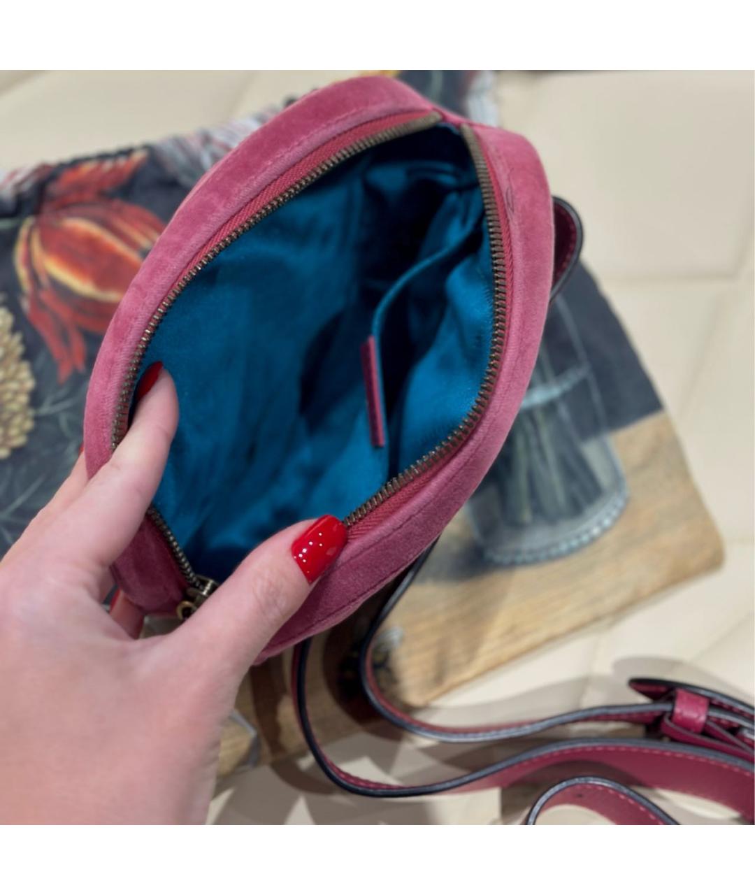GUCCI Розовая бархатная поясная сумка, фото 4